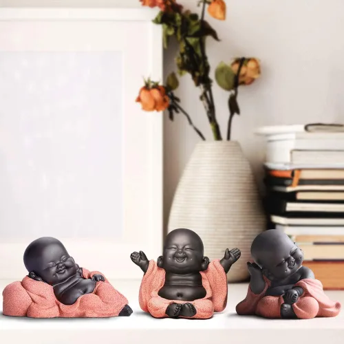 Vista 4 de Kingzhuo Una colección de 3 Budas de Cutie 3 Estilos Encantador Buda sonriente Estatua de Buda sonriente Grandes Detalles Regalo Te Hacer Feliz