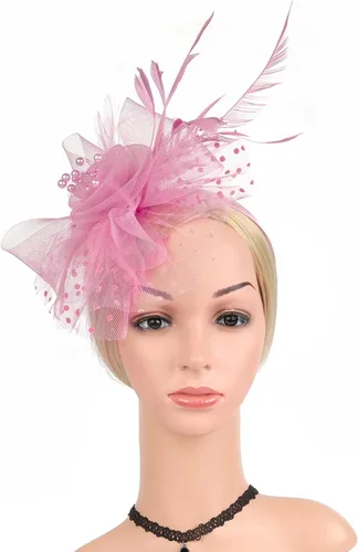 Vista 3 de Tocado para mujer, diadema para fiesta de té, sombreros de Kentucky Derby, cóctel, flores, malla plumas, sombreros, clip para el cabello para boda