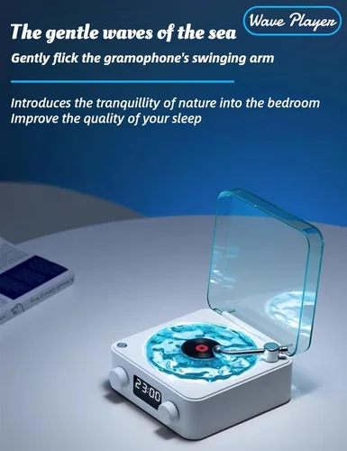 Vista 3 de The Waves - Altavoz Bluetooth, mini altavoces portátiles retro para ayudar a dormir, tocadiscos retro con ondas con luz ambiental, ruido blanco mar