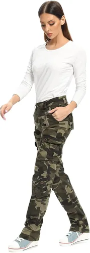 Vista 5 de OCHENTA Pantalones cargo holgados militares casuales para mujer, camuflaje militar, combate de fatiga con 8 bolsillos