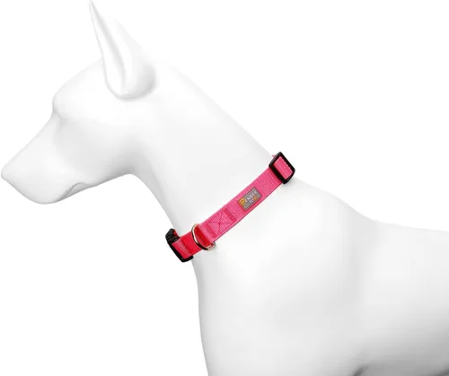 Vista 4 de Collar de perro básico rosa intenso con collar de nailon transpirable de liberación rápida para cachorros, perros pequeños, medianos y grandes Rosa