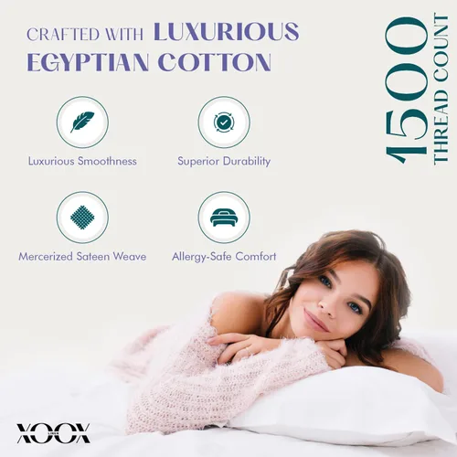 Vista 2 de XOOX Linen Juego de 4 fundas de almohada de algodón egipcio, tamaño Queen, fundas de almohada de lujo de 1500 hilos de alto tamaño estándar