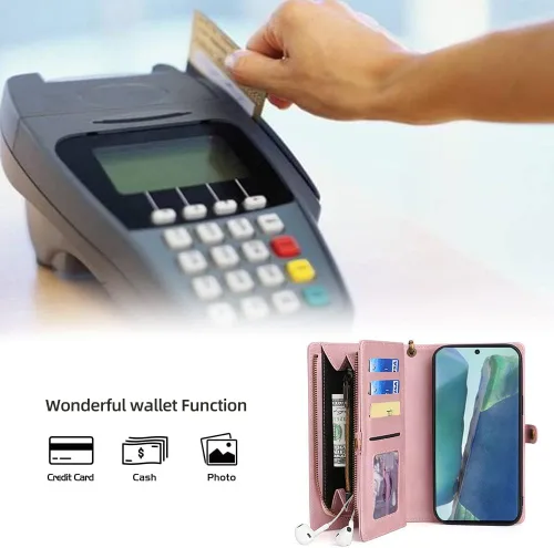 Vista 6 de Asuwish Funda de teléfono para Samsung Galaxy Note 20 5G con cremallera, funda desmontable con protector de pantalla de vidrio templado y tarjetero