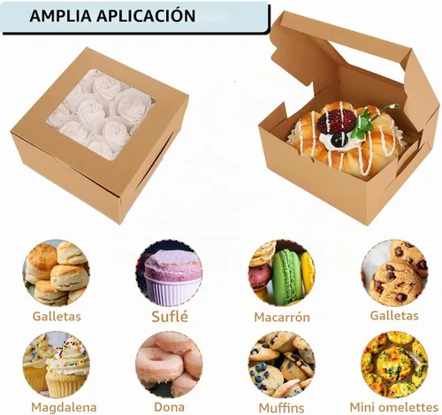 Vista 5 de 100 cajas para magdalenas, 4 recipientes para cupcakes, cajas de papel kraft marrón para cupcakes, cajas de golosinas con inserto, 4 cavidades