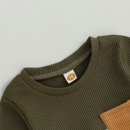Vista 13 de Conjunto de 2 piezas de ropa para bebé y niño, sudadera con cuello redondo con letras y pantalones casuales de otoño e invierno B Negro-marrón