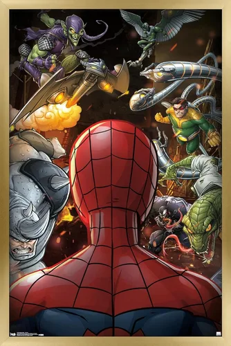 Vista 9 de Trends International Marvel Comics - Póster de pared de Spider-Man - Villains, 14.725 x 22.375 pulgadas, versión enmarcada de madera de granero