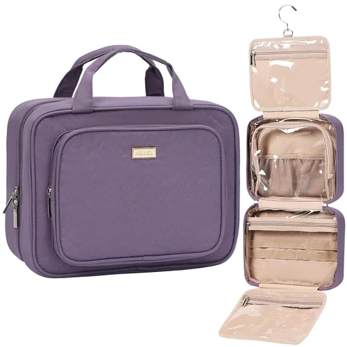 Vista 16 de NISHEL Neceser de viaje para mujer, organizador de artículos esenciales de maquillaje, estuche colgante para accesorios, cosméticos, Egeo-azul, M