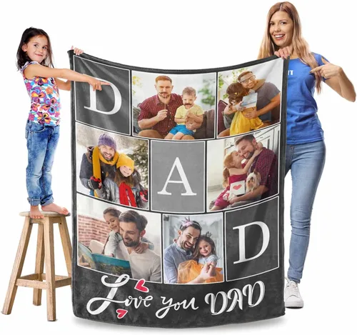 Vista 15 de Manta personalizada para el Día del Padre, regalos para papá, mantas personalizadas con fotos, mantas personalizadas de collage de fotos, manta suave