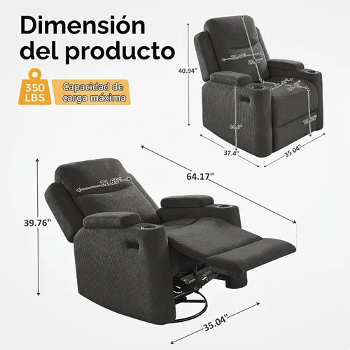 Vista 2 de Silla mecedora Power Nursery Glider, cómoda chenilla gris Gris oscuro