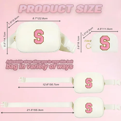 Vista 3 de Regalos de moda para niñas adolescentes, cangurera con monograma para niña con llavero, collar, dijes de taza, tarjeta de felicitación y caja