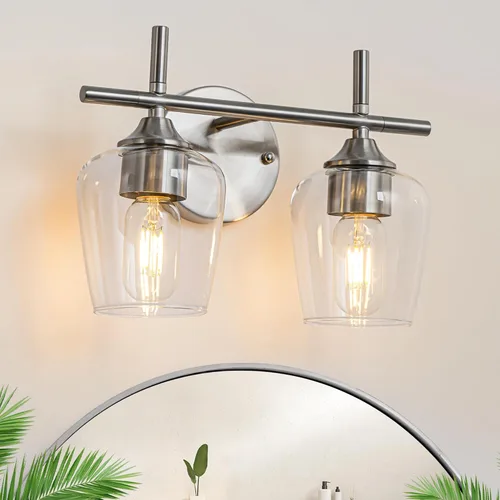 Vista 18 de Accesorios de luz de baño de 2 luces, Luz de tocador moderna negra, Lámpara de pared de baño para espejo, cocina, dormitorio, pasillo, sala