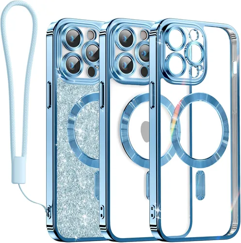 Vista 36 de Meifigno - Funda diseñada para el iPhone 16 Pro de 6.3", [Tarjeta de purpurina y correa para la muñeca] [Compatible con MagSafe]