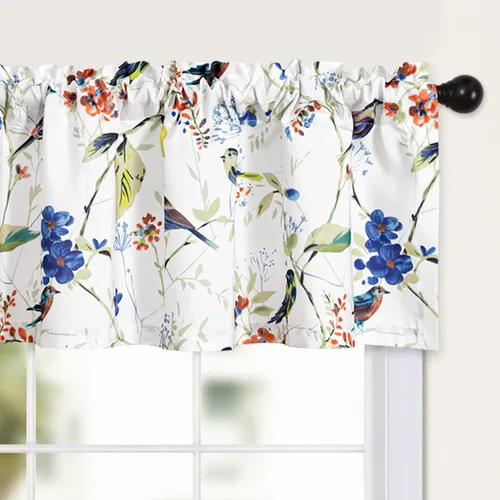 Vista 11 de Leeva - Cortinas pequeñas con estampado de pájaros, 24 pulgadas de largo, conjunto de paneles para ventanas, diseño de estampado de pájaros