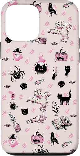Vista 16 de iPhone 16 Vintage Halloween Case Pumpkins Ghosts Witch Skulls Pink Case