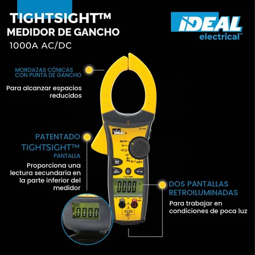 Vista 2 de IDEAL INDUSTRIES INC. 61-775 1000 Amp TightSight - Abrazadera Medidor AC/DC con TRMS, corriente y voltaje RMS verdaderos, CATIII para 1000 V, CATIV