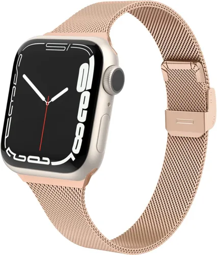Vista 2 de Correa de metal compatible con iWatch 38mm 40mm 42mm 44mm, de acero inoxidable, tejido de metal fino pequeño suave, repuesto para iWatch Series 6 5