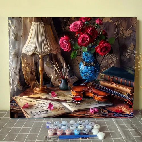 Vista 10 de Pintura por números para adultos principiantes, uva y vino, pintura al óleo sobre lienzo, 16 x 20 pulgadas, pigmento acrílico, acuarela, kits