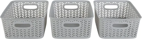 Vista 19 de Simplify Paquete de 3 cestas de almacenamiento pequeñas en espiga, dimensiones: 10 x 8 x 4 pulgadas, diseño de espiga, peso ligero, ideal para baño