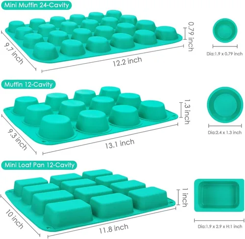 Vista 4 de Webake Juego de 4 moldes de silicona para tartas para magdalenas, cupcakes, tarta brownie, diferentes moldes para hornear