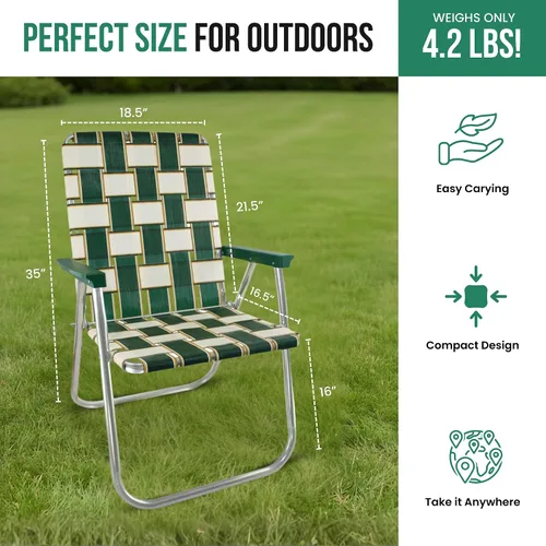 Vista 2 de Lawn Chair USA - Sillas al aire libre para acampar. Fabricadas con marcos de aluminio ligero y cinchas resistentes a los rayos UV. Se pliegan