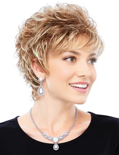 Vista 14 de TISHINING Pelucas rubias cortas en capas para mujeres blancas, longitud de la barbilla, color rubio ceniza, parte lateral, peluca Pixie Bob, cabello