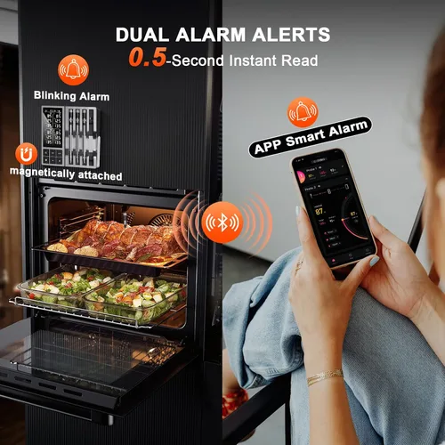 Vista 6 de Termómetro inalámbrico de carne con temporizador inteligente y alertas de APP, termómetro para parrilla de alimentos Bluetooth de 244 m, 4 sondas