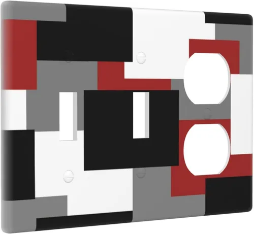 Vista 196 de Placa de Interruptor de Luz de Palanca Única Abstracta en Negro, Blanco y Gris, Cubierta de Tomacorriente, Placa de Pared Decorativa de Un