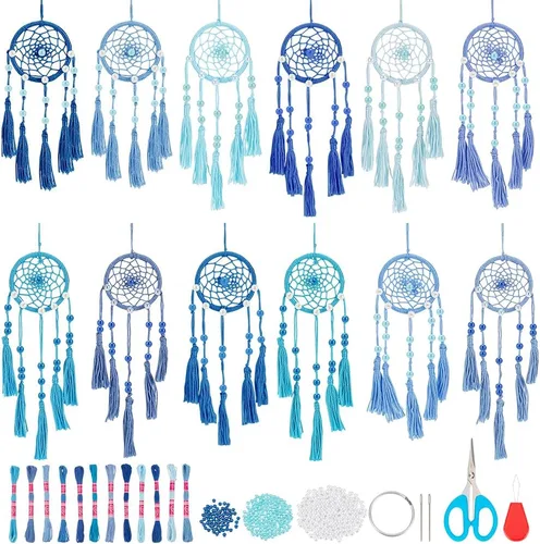 Vista 12 de INFUNLY 12 piezas Kit DIY de mini atrapasueños boho, kit de atrapasueños pequeños de color arcoíris para principiantes, atrapasueños hechos a mano