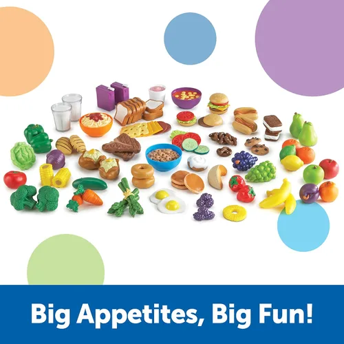 Vista 3 de Learning Resources New Sprouts - Juego de comida para el aula (100 piezas) y juego de cocina (45 piezas)
