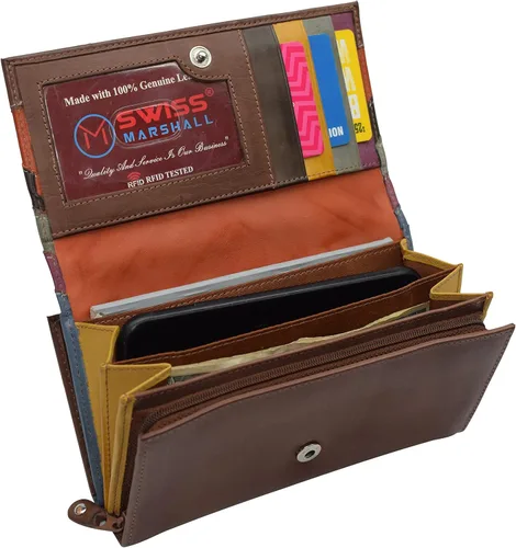 Vista 2 de Swiss Marshall Carteras de cuero para mujer bloqueo RFID gran capacidad tarjetero para teléfono Varios colores Cartera de mano