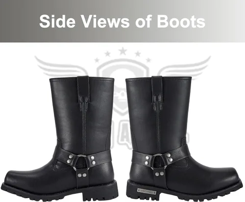Vista 5 de Dream Apparel Botas de motocicleta con arnés de 11 pulgadas para hombre, botas de motociclista con punta cuadrada, botas de motociclista