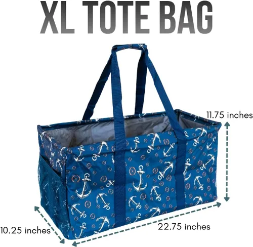 Vista 4 de Bolsa de utilidad extragrande Lucazzi - Cesta de lona rectangular plegable reutilizable con marco de alambre con dos bolsillos exteriores