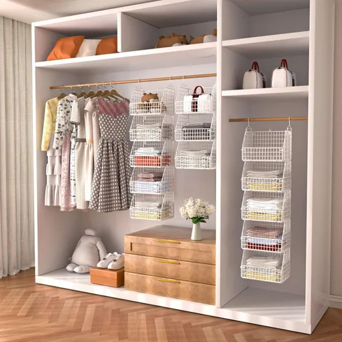 Vista 4 de PUPPYCUTE Organizador y almacenamiento de armario colgante, estantes colgantes de ropa, cestas de alambre para ropa, suéteres, bolsos, zapatos