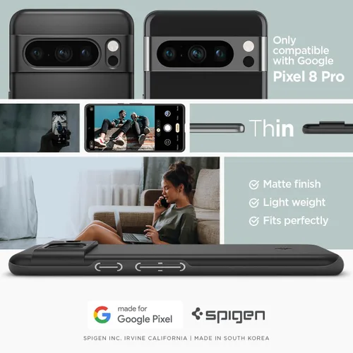Vista 2 de Spigen Funda fina diseñada para Pixel 8 Pro (2023) [protección de grado militar] - Negro