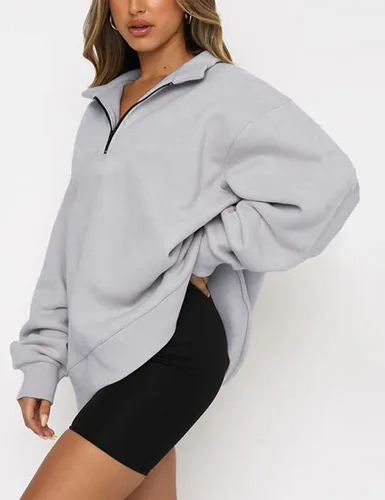 Vista 2 de KOJOOIN Sudadera de manga larga con cremallera de 14 para mujer