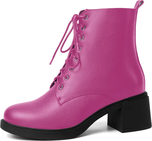 Vista 30 de ROSERWISH Botas altas de tacón bajo y grueso para mujer, con cordones, cómodas, modernas, con puntera redonda, de 2.5 pulgadas