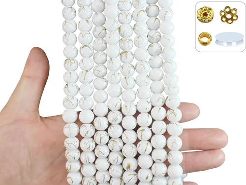 Vista 20 de Cuentas de vidrio de 0.157 pulgadas a granel para hacer joyas, 4700 piezas redondas de cuentas de jade de imitación para pulseras y pulseras
