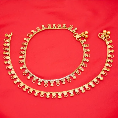 Vista 6 de Duel On Jewel Juego de tobilleras de campanas indias chapadas en tono dorado para mujer, para uso diario, fiesta, playa, Circonita cúbica