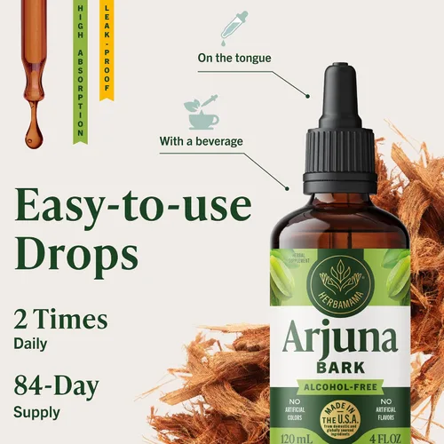 Vista 6 de HERBAMAMA Arjuna Tincture - Soporte antioxidante vegano con gotas de extracto de corteza de Arjuna Terminalia - Suplemento líquido sin OMG, sin