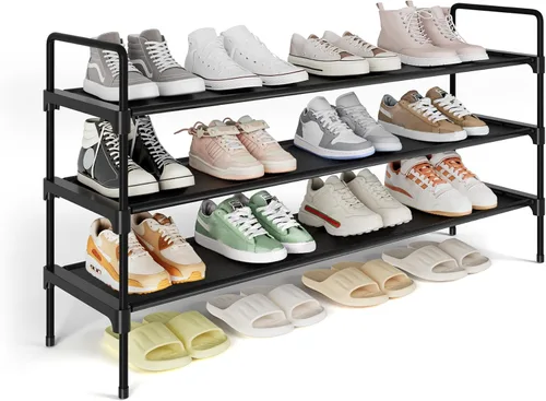 Vista 4 de Kitsure Zapatero – Organizador de zapatos largo de 2 niveles con asas y pies antideslizantes, zapatero de metal resistente al óxido para armario