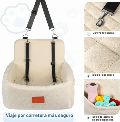 Vista 4 de WOOAIDAGG Asiento de coche para perros de menos de 30 libras, relleno cómodo de tela con espuma viscoelástica, cama de viaje para mascotas lavable