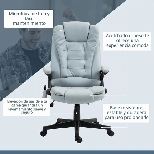 Vista 9 de Vinsetto Silla de oficina de masaje vibratorio de 6 puntos con calor gris claro