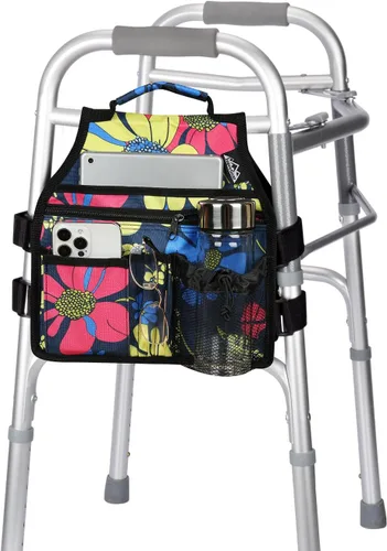 Vista 14 de supregear Bolsa lateral para andador, bolsa de accesorios para andador con portavasos, cesta plegable para andador impermeable, organizador caddy