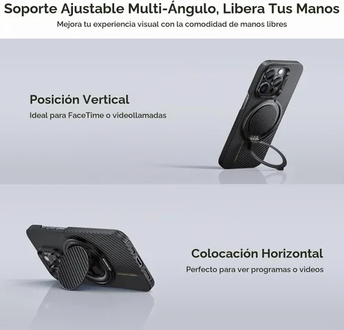 Vista 4 de BENKS - Agarre magnético 2 en 1 para MagSafe, diseño de fibra de aramida 600D (negro)