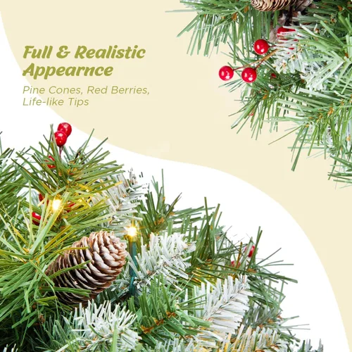 Vista 5 de ANOTHERME Canasta Colgante de Navidad Artificial Pre-Iluminada de 18 pulgadas, Pre-iluminada con 30 Luces LED Operadas por Batería, Decoración