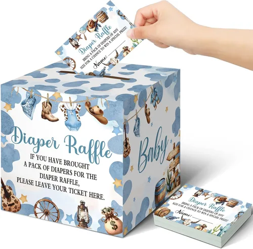 Vista 36 de Teling 51 boletos para rifas de pañales con caja de tarjetas, decoración de baby shower, caja de revelación de género para fiesta de rifas