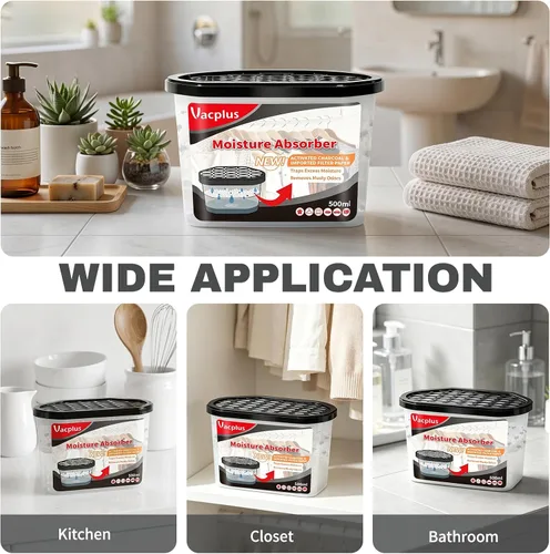 Vista 5 de Vacplus Absorbedor de humedad, 10.5 onzas, fuerte absorción, carbón