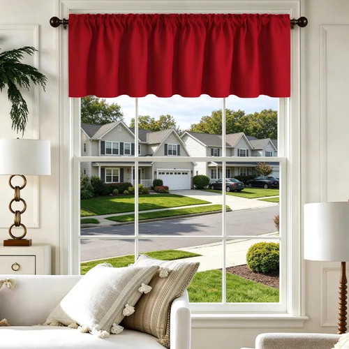 Vista 49 de Cenefa Beige Oscurecedora para Ventana, Cortina Corta con Bolsillo para Barra, Cenefa Primitiva para Sala de Estar, Baño, Guardería, Cocina, Ventana