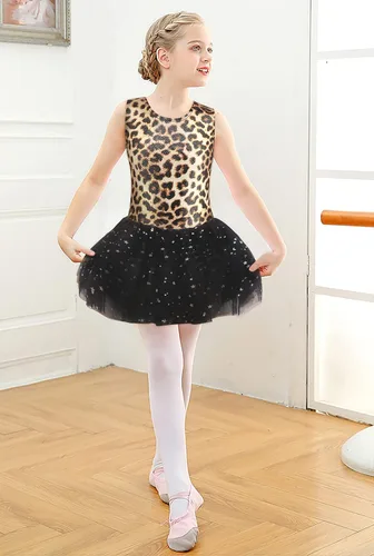 Vista 8 de EQSJIU Ballet Leotard with Tutu Skirt for Girls Dance Gymnastics Toddlers Sparkly Snowflake Party Dress Outfit Kids