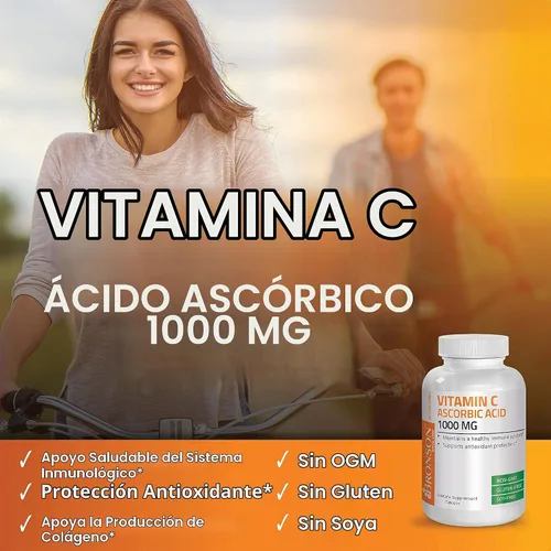 Vista 4 de Vitamina C Bronson Vitamins, pastillas de 0,035 oz premium sin OMG, ácido ascórbico, 1